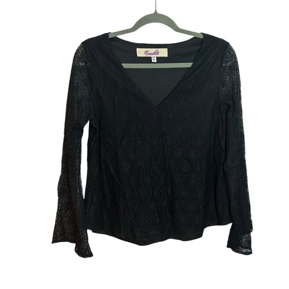 emmelee Tops - Emelee Black Lace Bell Sleeve Blouse